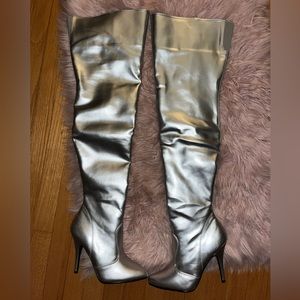 Pleaser Silver Metallic Stiletto Over the thigh boots size 7 / 7.5
